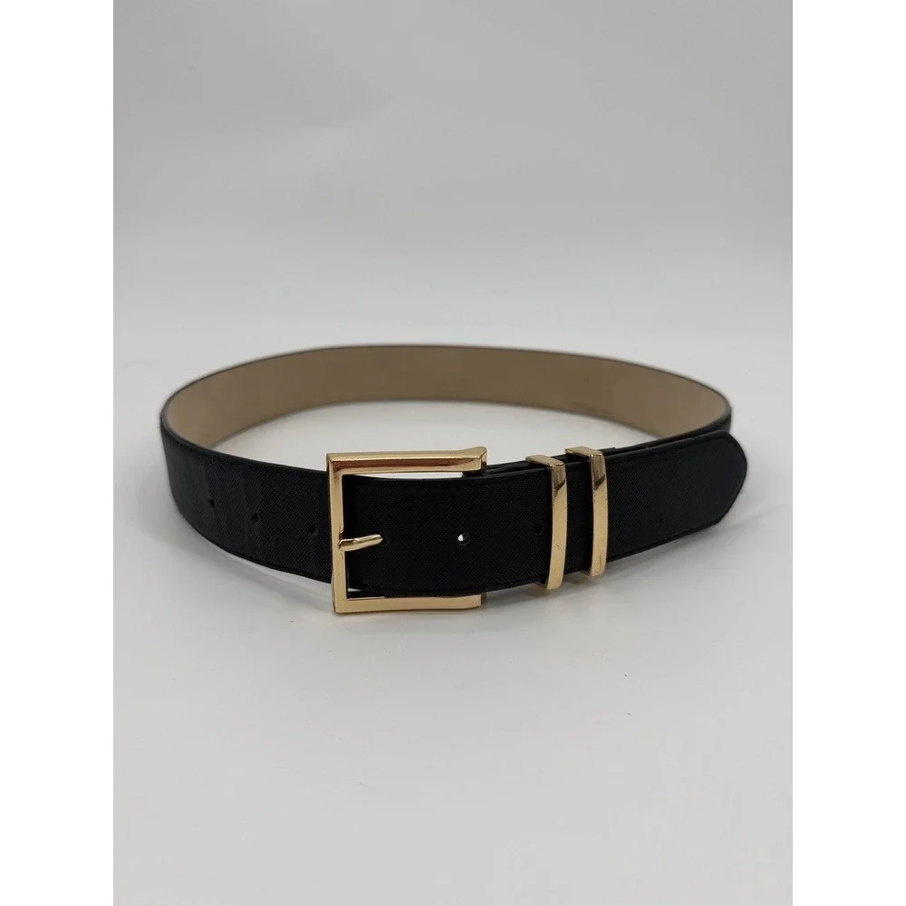 Steve Madden Black Saffiano Belt Gold Buckle SMP84834 Small Excellent